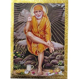 Rastogi Handicraft Best Of Indian Reprint Hindu God Poster/Picture with Golden Foil Unframed (Sai-Baba-Of-Shirdi-7"X5")