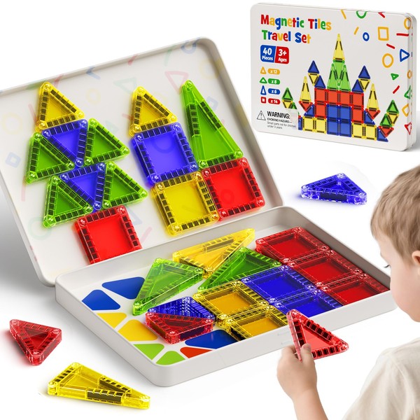 Portable Magnetic Tiles for Kids Travel - 40pcs STEM Building