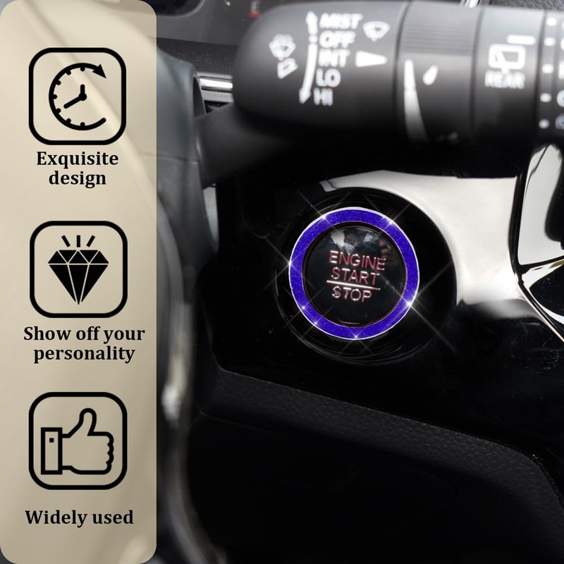 RGOAANC 2PCS Crystal Rhinestone Car Engine Start Stop Decoration Ring,