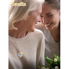 Zeuslia S925 Sterling Silver Necklace for Women, I Love You Forever Jewelry, Mom Birthday Wedding Anniversary Gift, Girlfriend Daughter Sunflower Jewel with Birthstone Pendant, Sterling Silver, Cubic