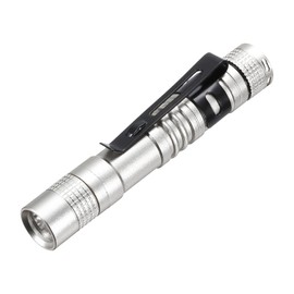 PATIKIL Mini Flashlight with Clip, Super Light Small LED Pen Flashlights Aluminum White Light Torch Battery Powered for Camping Hiking, Silver