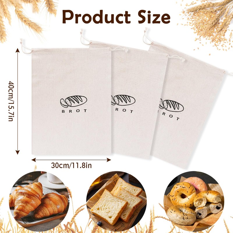 Pack of 3 Linen Bread Bags, Bread Bags Storage, Keep