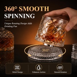 Spinning Whiskey Glasses Set of 2, 360° 9.5oz Rotating Whiskey Gift