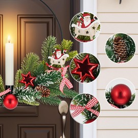 2Pack Christmas Wreaths for Front Door with LED Taper Candles, 16-inch Window Wreath Christmas with Light & Remote, Battery Operated Outdoor Winter Ornaments Christmas Decorations丨Santa丨