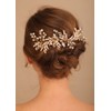 Deniferymakeup Wedding Gold Rhinestone Pearls Flower and Leaf Hair Comb