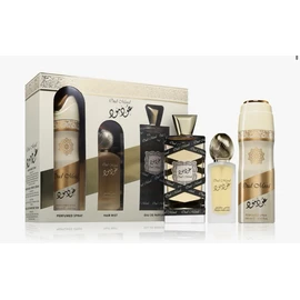 Lattafa Our Mood 3PC Set 3.4oz EDP Spray + 1.7oz Hair Mist + 6.7oz Body Spray