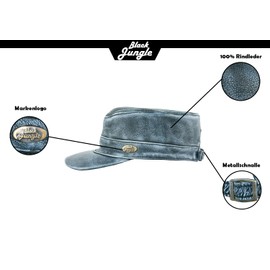 Black Jungle Castro Army Leather Cap Military Cap Biker Cap One Size, Anthracite vinatge, Unit size