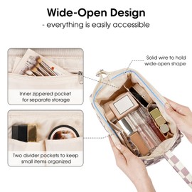 Narwey Large Women Makeup Bag Wide-Open Make up Bag Travel Cosmetic Organizer Toiletry Bag for Cosmetics Toiletries Accessories (Pink Checkerboard)