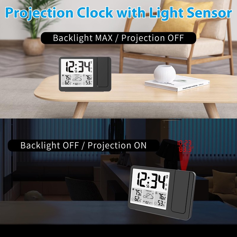 uzoli EM3539E Projection Alarm Clock, WWVB Atomic Projector Clock for