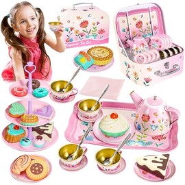 Tea Set for Little Girls, Kids Party Set Toys for 3 Year Old Girls, Princess Tea Set for Girls Gifts, Flower Design Tea Set Toys for Girls, Gifts for 3 4 5 6 Year Old Girls, 43PCS
