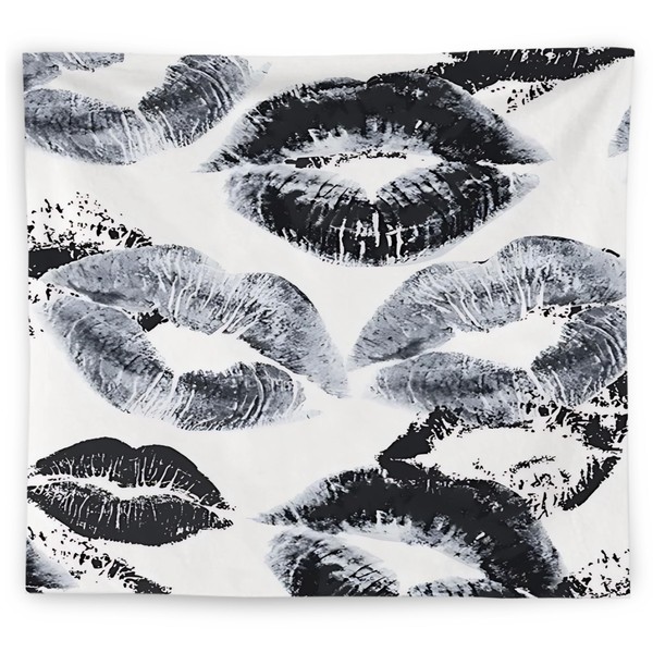 WNAGT Trendy Black and White Kiss Lips Tapestry Wall Hanging,