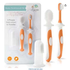 Cherish Baby Toothbrush Kit 3-24 Month 3 Phases  Silicone Orange