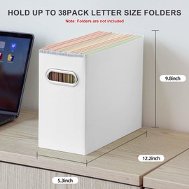 Oterri File Organizer, 4 Packs Small Storage Box, Cardboard File Folder Organizer, Collapsible File Box for Hanging File Folders Letter Size, Portable Filing Organizer with Handle（White）