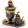 Brass Amber Figurine souvenir of Russian Samovar Teapot set souvenir