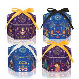 12Packs Diwali Gift Boxes,Rangoli Lantern Diya Pattern Candy Gift Box for Indian Festival Style Diwali Party Decorations