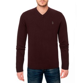 U.S. Polo Assn. Men's Solid V-Neck Long-Sleeve Sweater, Burgundy, Medium