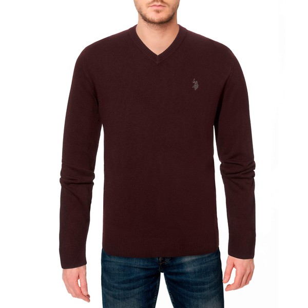 U.S. Polo Assn. Men's Solid V-Neck Long-Sleeve Sweater, Burgundy, Medium