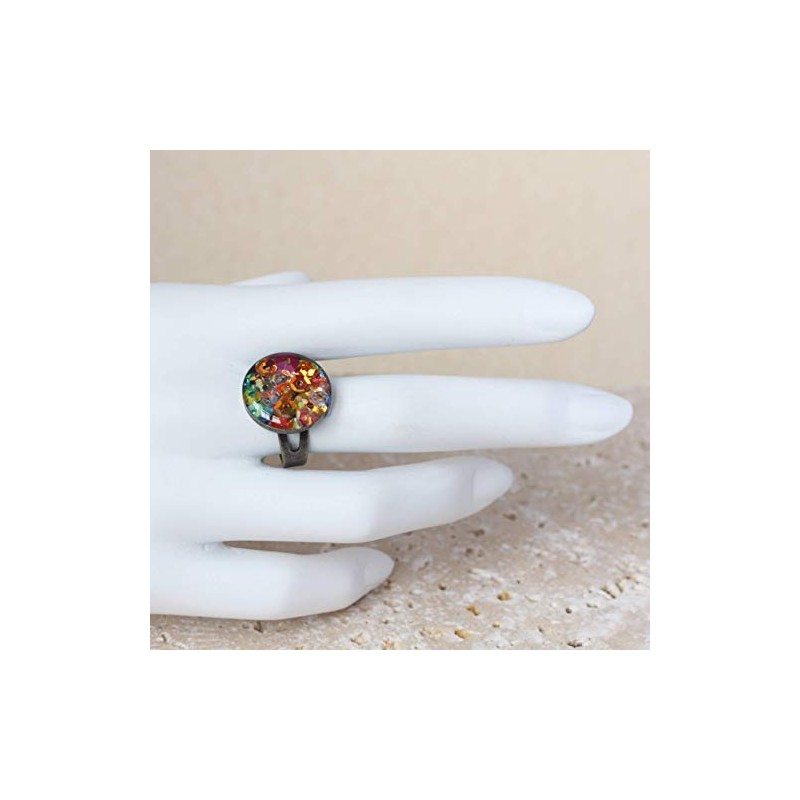 Bronze Sequin Ring, Stunning Sparkling Sequin and Resin Ring, Statement
