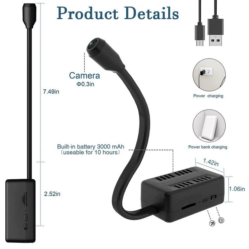 Mini WiFi Camera HD 1080P Flexible Lens Cable 2 Way