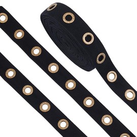 BENECREAT 6 Yards 1 inch Wide Black Cotton Grommet Eyelet Twill Tape Trim, 8mm Antique Bronze Metal Eyelet Ring Ribbon Strip for Sewing Crafts Making