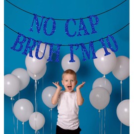 No Cap Bruh I'm 10 Banner, Out Single Digits Banner, 10th Birthday Party Decorations, Happy 10th Bday Decor for Boy, Blue Glitter