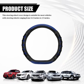 HQRNYP Car Steering Wheel Cover, D Shaped Steering Wheel Cover, 15 Inch Anti-Slip Leather Vehicle Protector with 3D Honeycomb, Car Interior Protective Guard Accessories for SUV Sedan Truck (Blue)