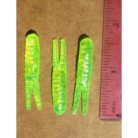 ALL AMERICAN 25ct CHARTREUSE SILVER FLAKE 1.5" SPLIT TAIL BEETLES Crappie Baits Panfish Lures