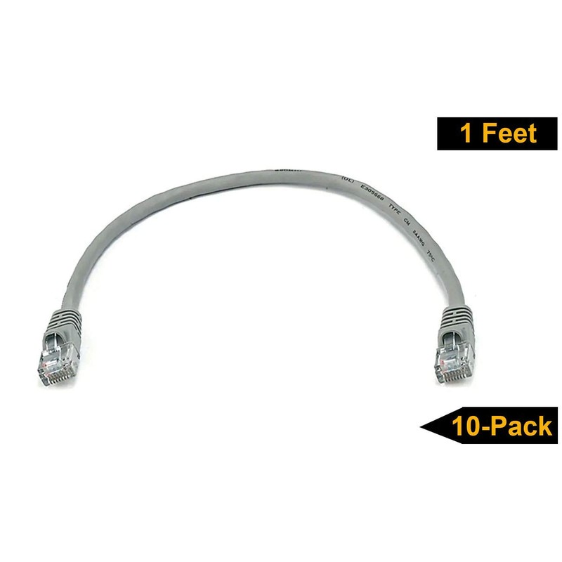 iMBAPrice 1' Cat5e Network Ethernet Patch Cable, 10 Pack, Gray