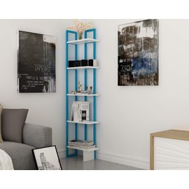 Decorotika Alice 71'' Tall 5-Tier Modern Industrial Corner Bookcase Bookshelf Shelving Unit (Black/Oak)