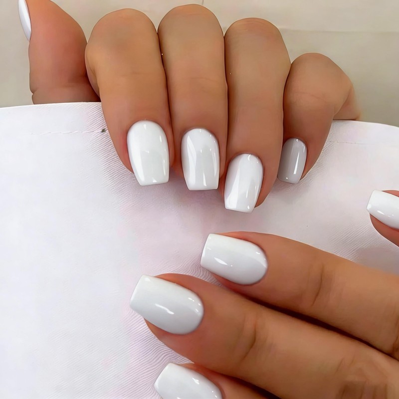 SXVME Uñas postizas cortas blancas con pegamento, diseño ataúd, brillantes,