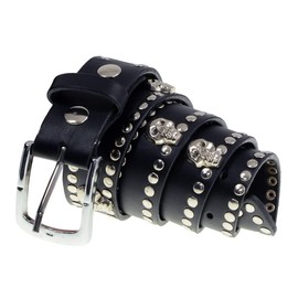 Milwaukee Leather MP7103 Men's Black Studs and Skulls Genuine Leather Belt for Biker with Buckle - 1.5 inches Wide - X-Large