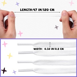 Tigeen 120 Pairs Flat Shoe Laces 47'' Long 5/16 Wide Athletic Shoelaces for Sneakers Shoe Strings for Replacement Laces (White)