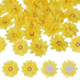 PATIKIL Fabric Flowers, 30 Pcs 2" Rhinestone Pearls Sewing Fabric Flowers for DIY Crafts Appliques Wedding Birthday Party Decoration, Yellow