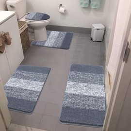 Bsmathom Bathroom Rugs Sets 4 Piece with Toilet Cover, Plush Shaggy Microfiber Non Slip Bath Rugs, Machine Washable Bathroom Mat with U-Shaped Contour Toilet Mat for Bathroom Tub, Shower, Dark Grey