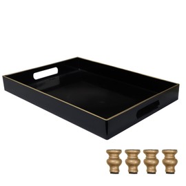 Black Display Riser Decorative Tray, 2 in 1 Rectangular Pedestal Stand Serving Tray with Feet, Decor Display Risers for Kitchen Dining Room Home, 15.7" x 11.8"