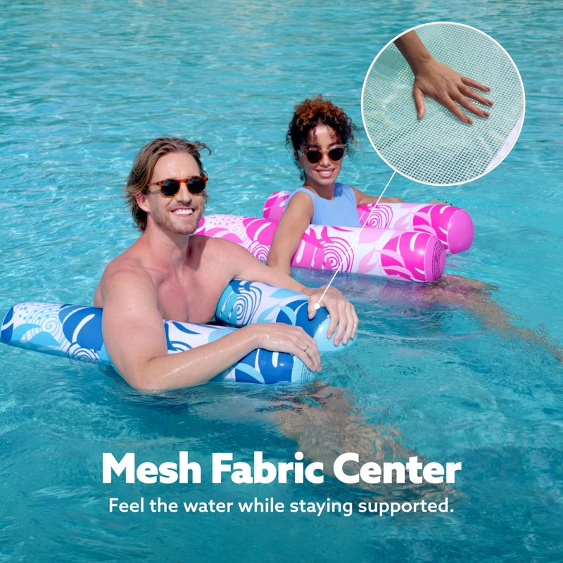 SLOOSH 2 Packs Tropical Leaves Hammock Pool Floats Adults, 4-in-1
