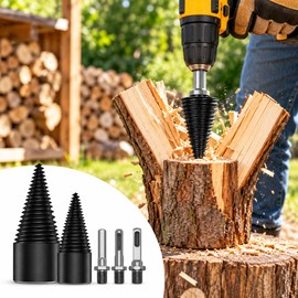 2PC Firewood Log Splitter Drill Bit, 32/42mm High-Carbon Steel Wood Splitting Screw Cone with Hex, Round or Square Shank