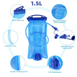 Bubuxy Hydration Bladder 1L 1.5L 2L 3L, Upgraded Leak-Proof Water Bladder 3litre 2litre, Water Reservoir for Outdoor Hiking Camping Running Cycling (Dark Blue 1.5litre)