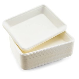Live Beside Sugarcane Chip Tray 19.5x14.5cm Pack of 50 White Compostable Food Tray for Takeaways, Festivals, Carnivals, Cafes, BBQs, Parties, Events & Picnics