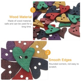 100pcs Wooden Buttons, 2 Holes Heart Shape Assorted Buttons for Sewing Crafts DIY Wood Buttons for Clothes, Dolls Ornament