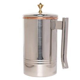 Copper and Stainless Steel Jug | Outer Stainless Steel and Inner Copper Jug For Ayurveda Health Benefits (1.5 Liter Brass Knob)