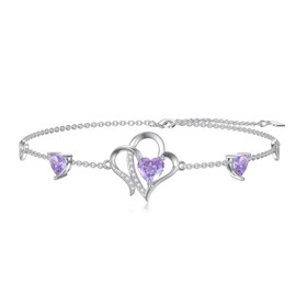 VONALA Amethyst Bracelet 925 Sterling Silver Purple Bracelet Heart February Birthstone Jewelley Gifts for Women