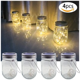 Aubasic Solar Mason Jar Lights 4 Pack 30 LEDs Waterproof Fairy Firefly String Lights
