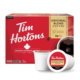 Tim Hortons Original Blend, Medium Roast Coffee, Single-Serve K-Cup Pods Compatible with Keurig Brewers, 100ct K-Cups