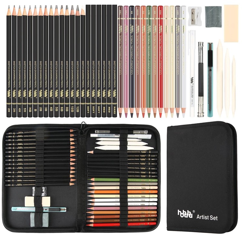 hhhouu Coloured Charcoal Pencil Set, Professional Sketch Pen Tools with