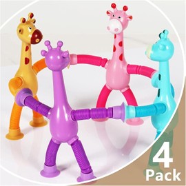 ZYJXLY 4 Piezas Jirafa Juguetes sensoriales, Tubo sensorial niño Juguetes de Viaje, Attachable y retráctil, aliviar la atención de los niños Trastorno de Déficit de Autismo Ansiedad (Jirafas)