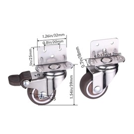 Cerapheer Side Mount Casters 1 Inch L Shaped Casters Set of 4，L-Shaped Swivel Casters with Brake, 100 Lb Capacity, for Furniture and Shelving (1in)