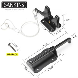 SANKINS Heavy Duty Automatic Gate Latch for Wooden Fence with Cable Pull, 7-1/2" Self-Locking Gravity Lever Door Security Latches Hardware for Metal Gates, Vinyl Fence, Outdoor Garden, Pool, Black