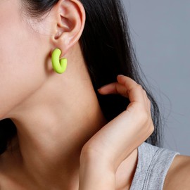 RUOFFETA Acrylic Chunky Hoop Earrings, Lightweight Thick Open Hoops Candy Color Hoop Earrings for Women(Light Green)