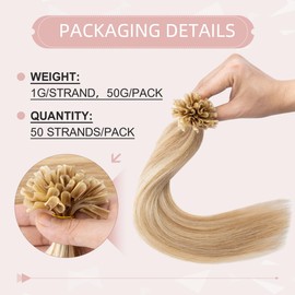 Silk-co Real Hair Bonding Extensions, 0.8 g, Keratin U-Tip Hair Extensions, Straight, 7A Real Human Hair, 35 cm - 40 g, 12P613# Golden Brown & Bleach Blonde